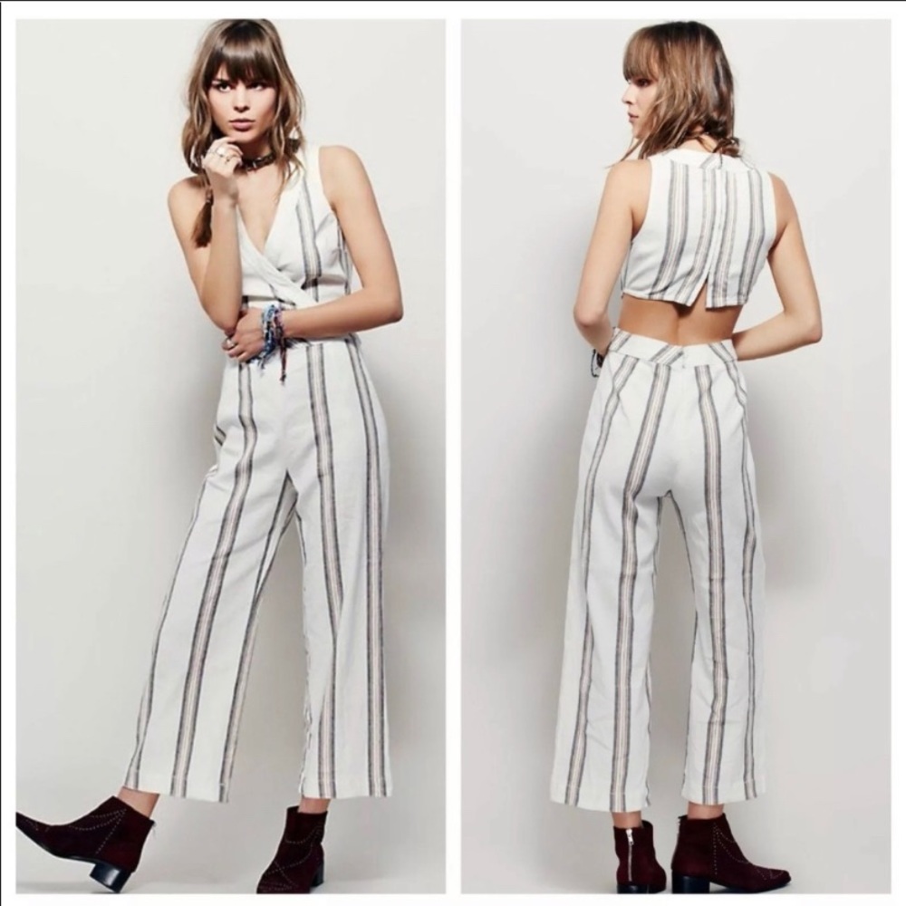 Free People moonlight mile stripe jumpsuit size 4